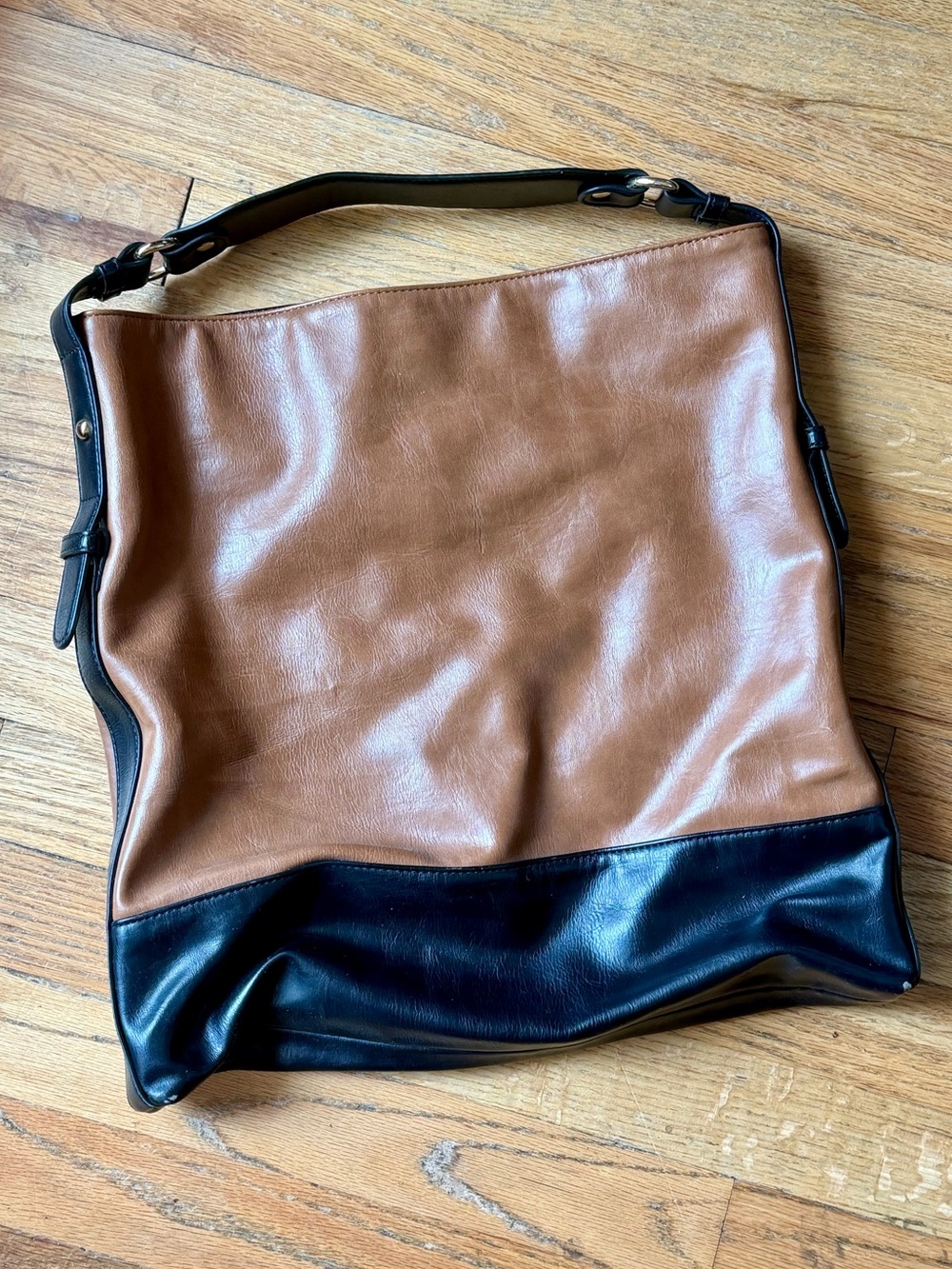 Express Two-Tone Brown and Black Faux-Leather Shoulder Hobo Bag